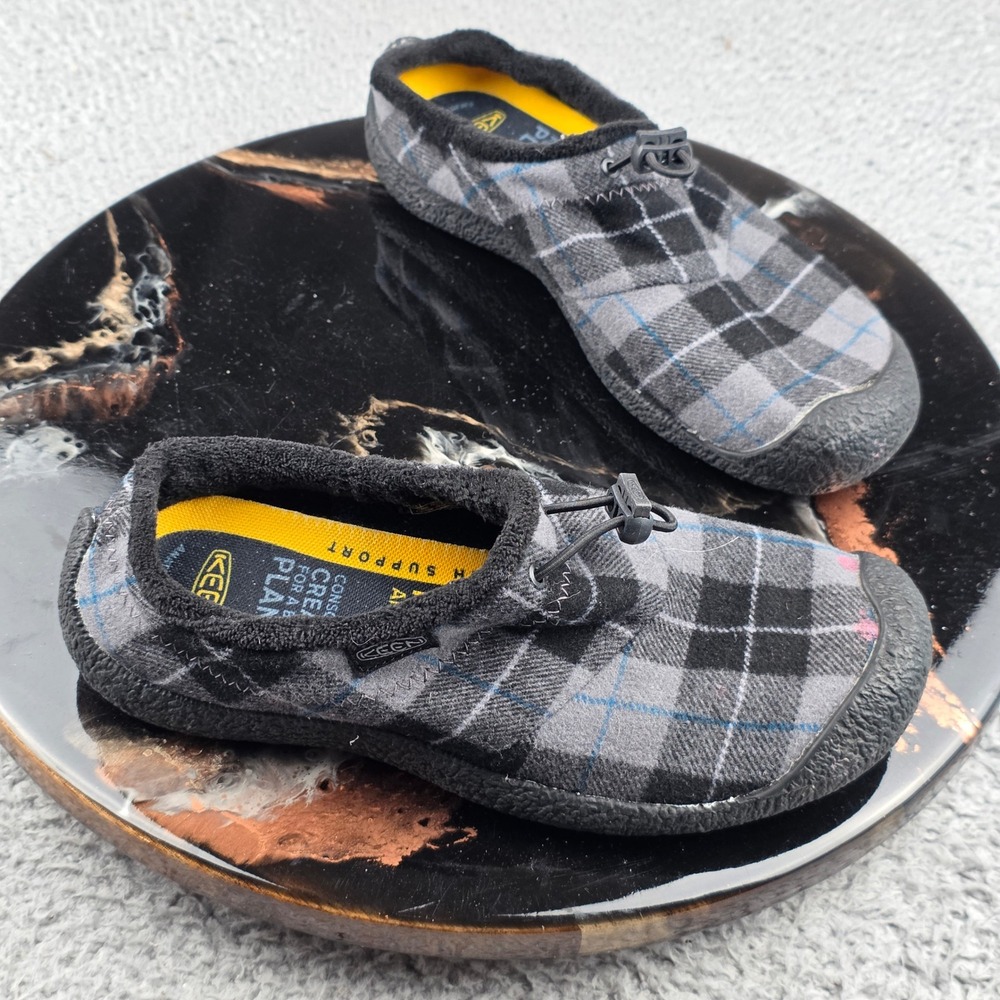 KEEN Howser II‎ Shoes Women 7 Grey Plaid Fleece Lined Slip On Clog 1025542